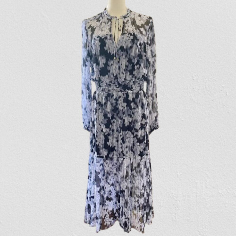 INTERMIX Abstract June LS Print 100% Silk Maxi Dress